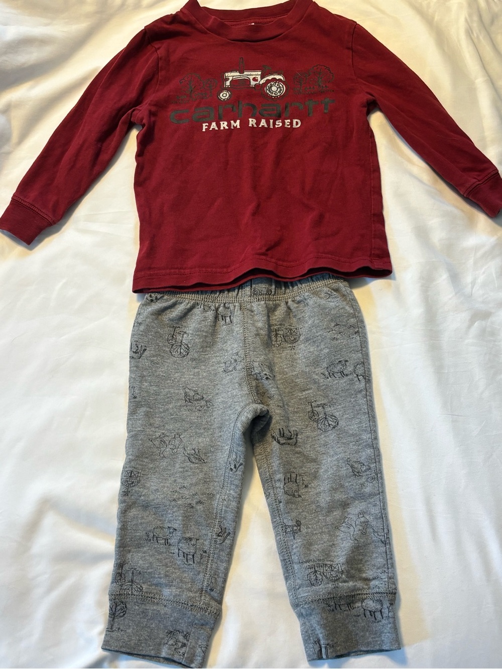 Carhartt Red Tractor 'Farm Raised' Pajama Set with Gray Print Pants